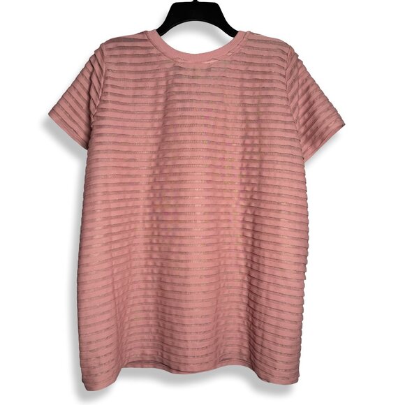 Eloquii Shirt Womens 14/16 Short Sleeve Tee Pink Textured Stripes Shimmer Top‎ - Picture 2 of 9